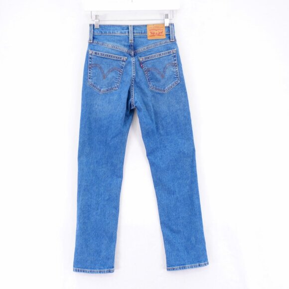 Levi's Wedgie Straight Blue Denim Stone Wash Whisker Jeans -25- 25 / 28 High Ris - Picture 4 of 9